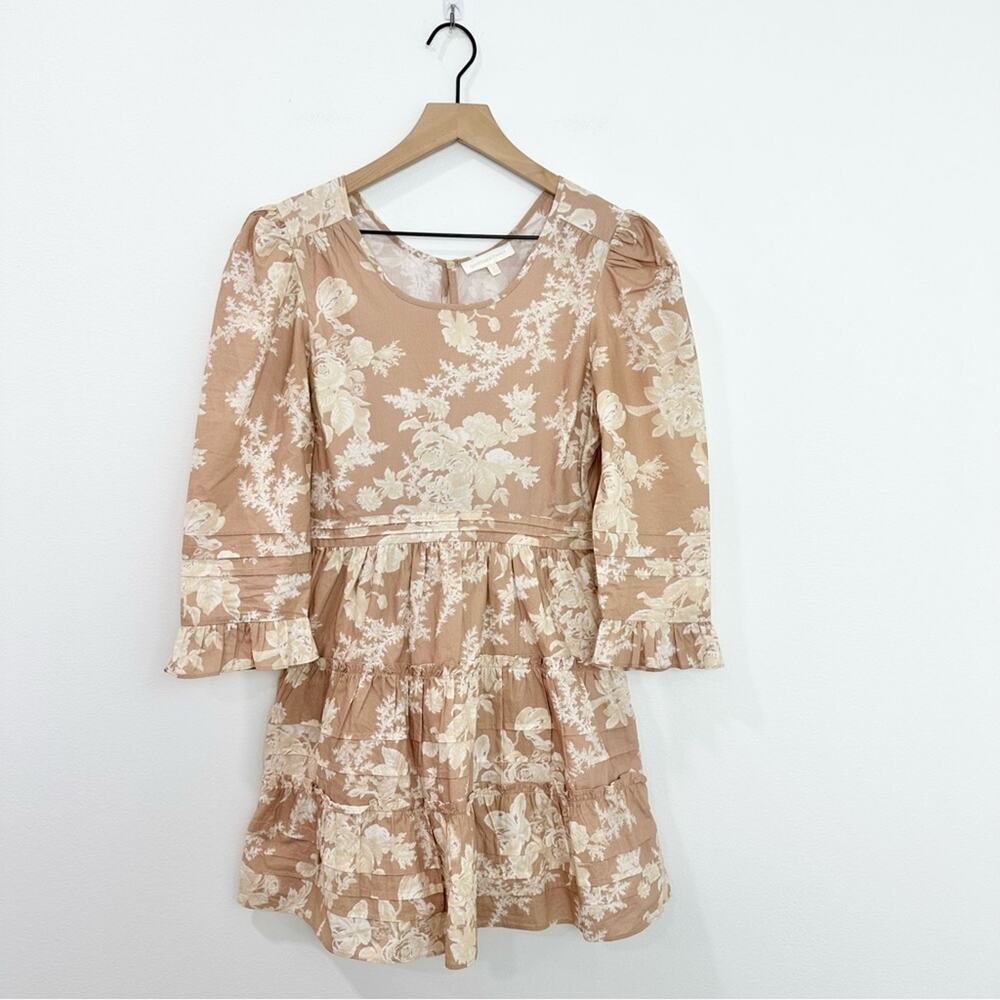 LoveShackFancy Lienzo Dress In Espresso Foam Floral Coquette Neutral size 2